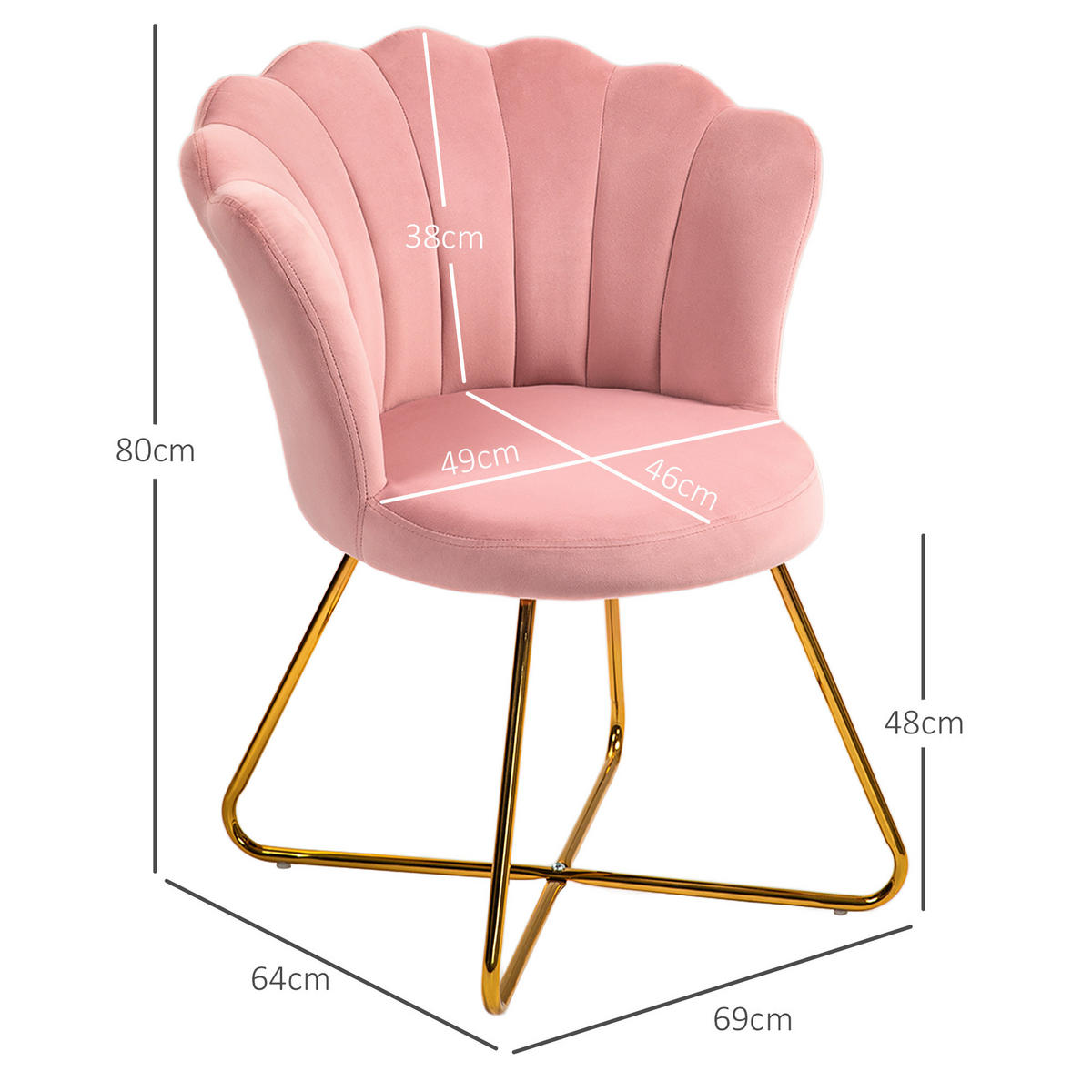 SESSEL Loungesessel mit Armlehnen, Metallbeine, Rückenlehne im Lotus-Design - Rosa, Metall (64/80/69cm) - HOMCOM