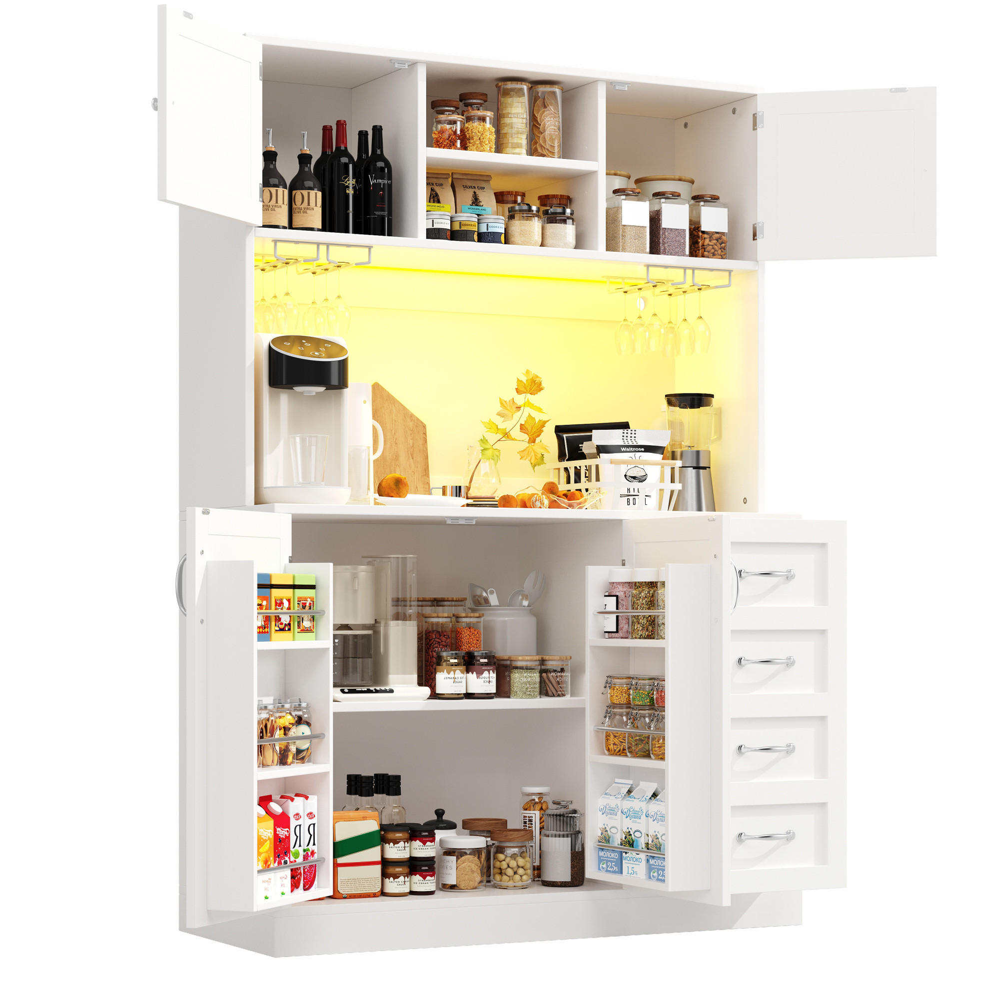 BUFFET 120/40/188 cm aus MDF mit LED-Beleuchtung Weiß - Weiß, Holzwerkstoff (120/188/40cm) - Modenvie