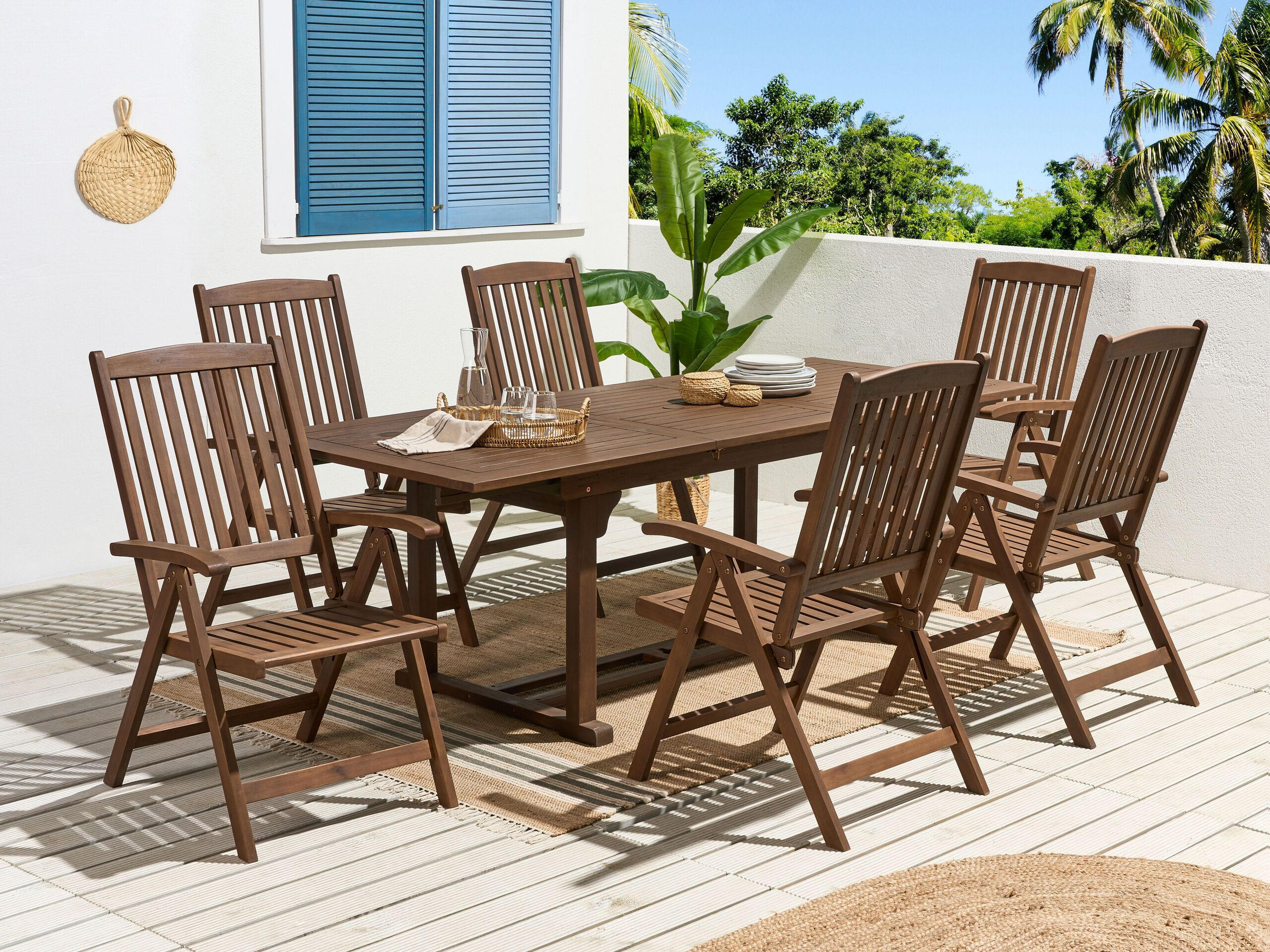 GARTENTISCH Akazienholz dunkelbraun 160-220/90 cm ausziehbar Amantea - Dunkelbraun, Holz (160/90/74cm) - Beliani