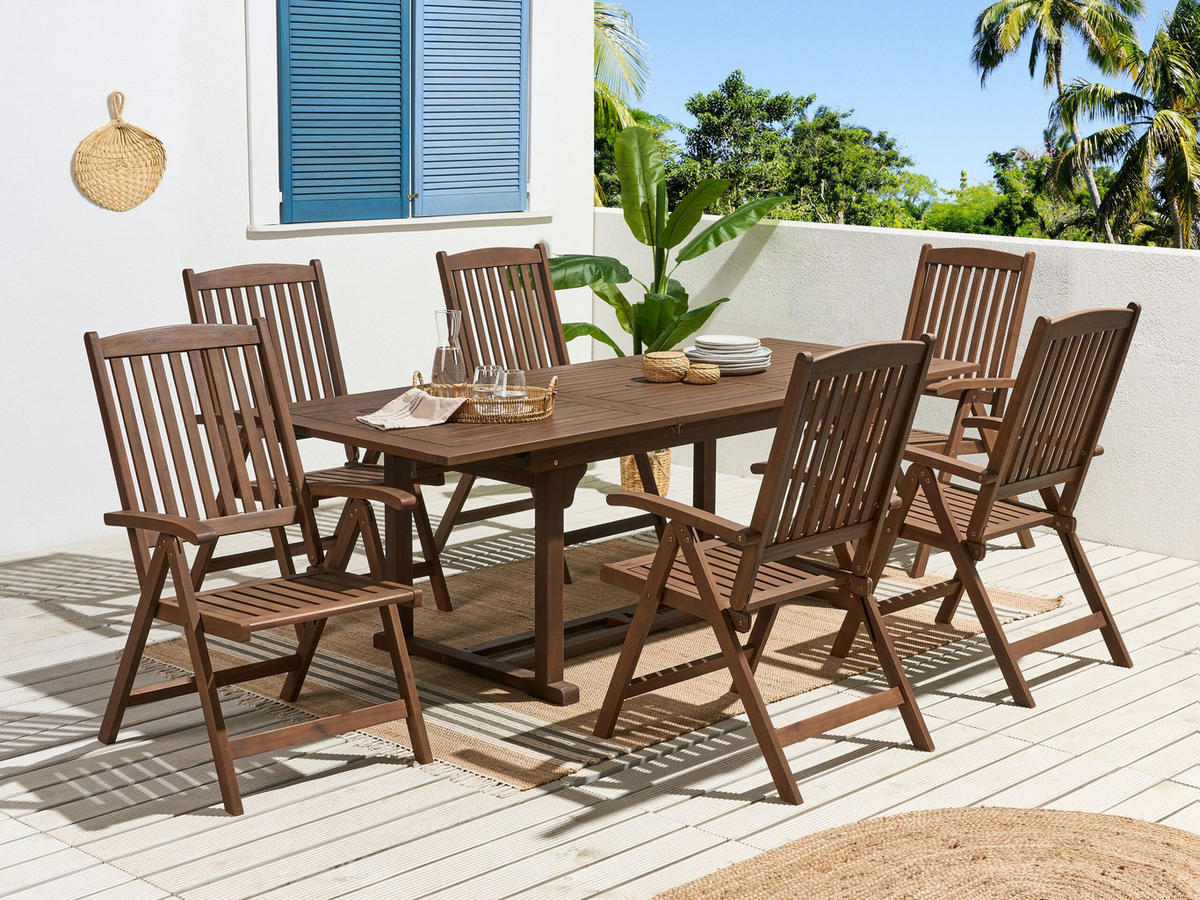 GARTENMÖBEL SET 6-Sitzer Akazienholz dunkelbraun Amantea - Dunkelbraun, Holz - Beliani