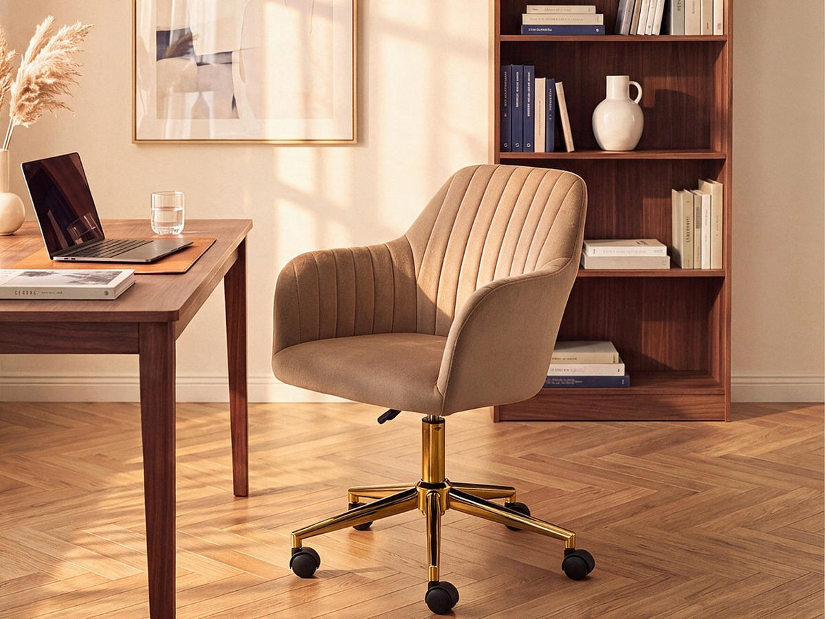 BÜROSTUHL ohne Armlehnen - 59 cm x 61.5 cm - samt - beige Eleana - Beige/Goldfarben, Textil/Metall (59/89/61.5cm) - Vente-Unique