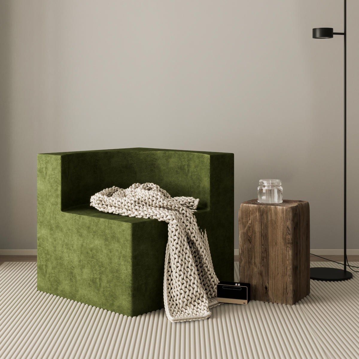 SOFA Modulares Sofa Samt grün - Grün, Textil (70/68/70cm) - Vercart