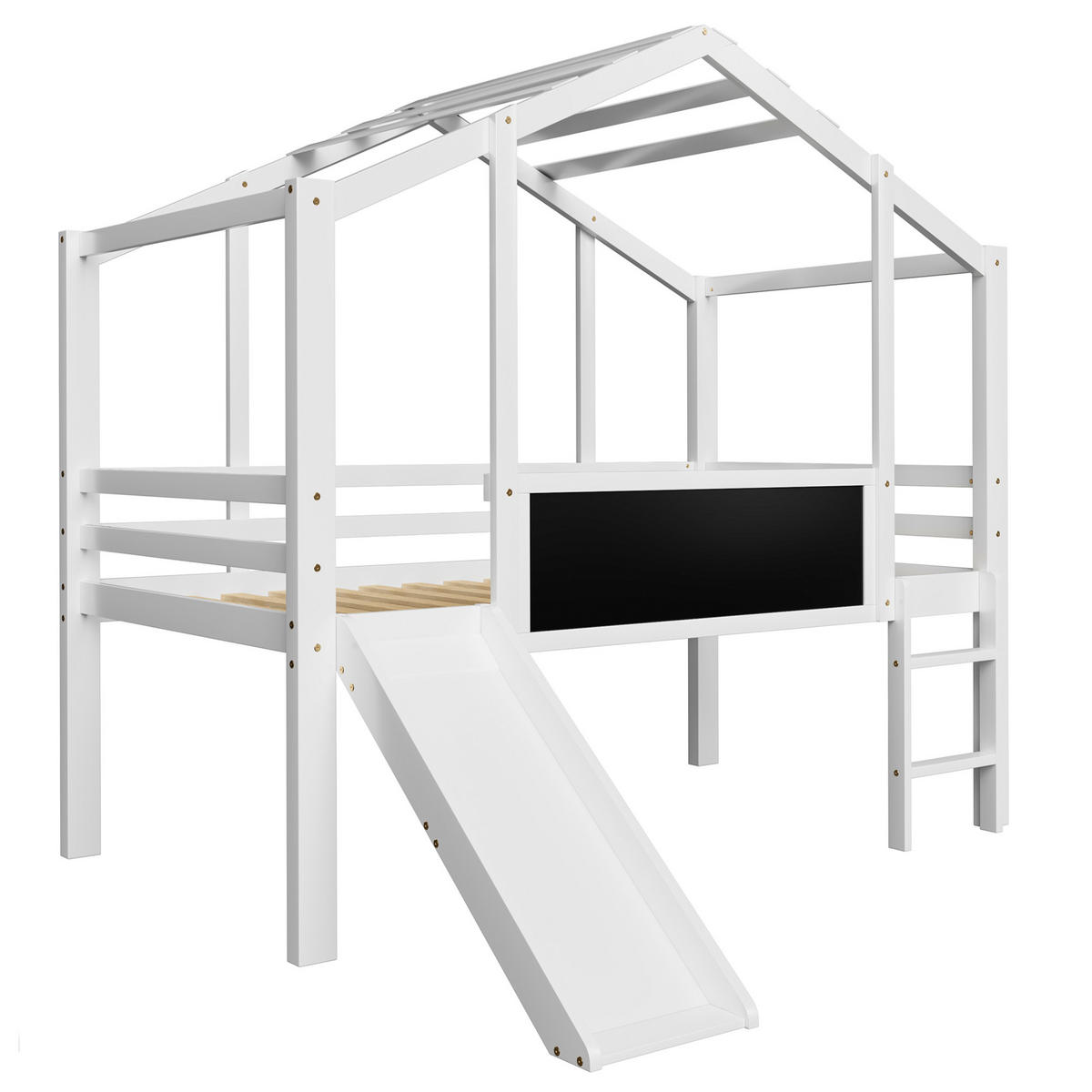 HOCHBETT 90/200 cm Dachboden-Design mit Rutsche und Tafel Weiß - Weiß, Holz (90/200cm) - OKWISH