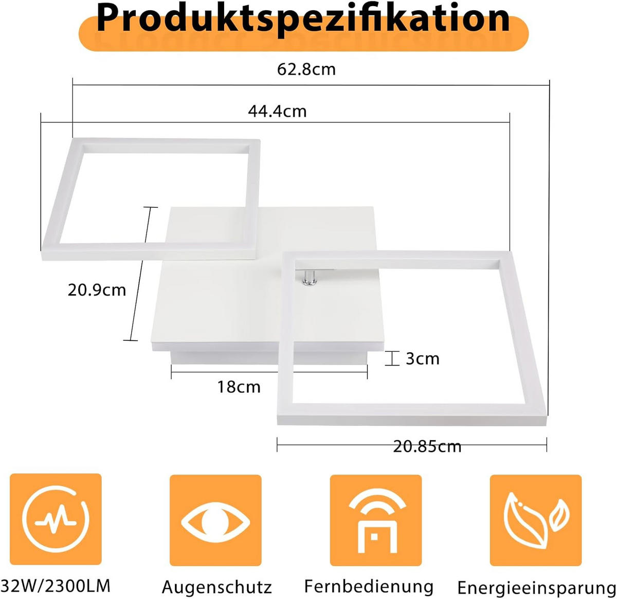 LED-DECKENLEUCHTE Eisenort 62.8/7.4/29.5 cm - Weiß, Metall (29.5/62.8/7.4cm) - ZMH