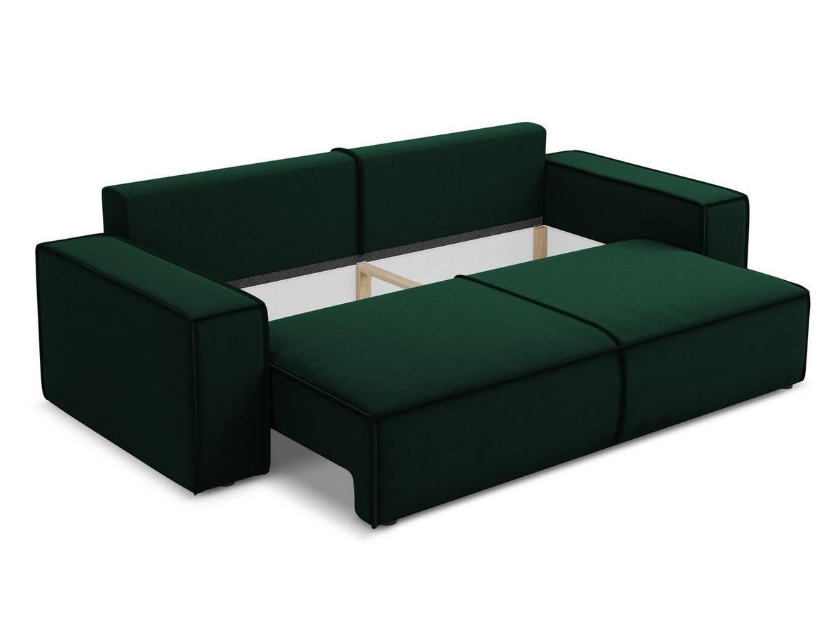 3-SITZER SOFA mit Schlaffunktion Samt Stoff Grün - Dunkelgrün/Schwarz, Kunststoff/Textil (255/85/105cm) - Makamii