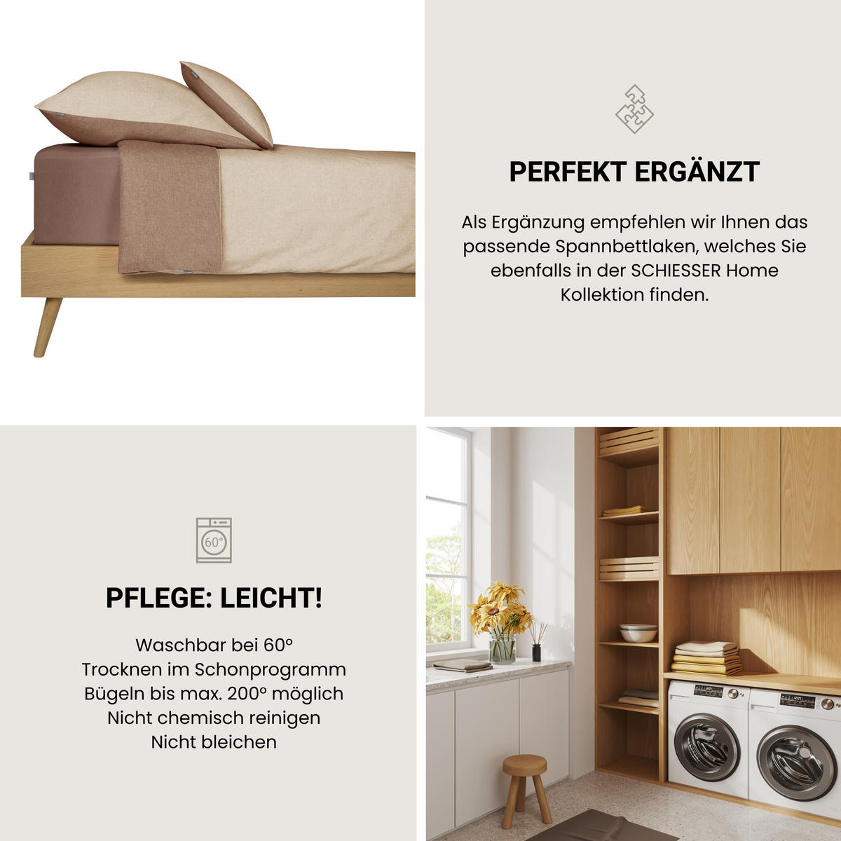 BETTWÄSCHESET Doubleface - Renforcé - 2-teilig - 155 x 220 cm - Sand - Sandfarben, Textil (155/220cm) - SCHIESSER