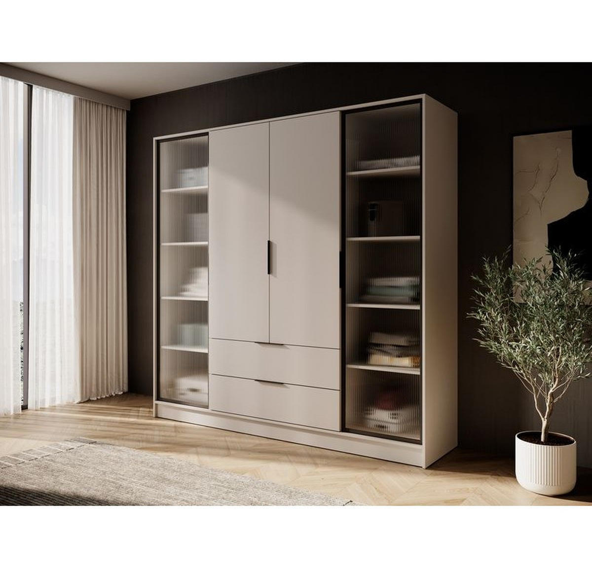 KLEIDERSCHRANK – 206 cm – Kelly – Kaschmir – KS-GEN0286 - Kaschmir, Holzwerkstoff (206/200/51cm) - hi-markt