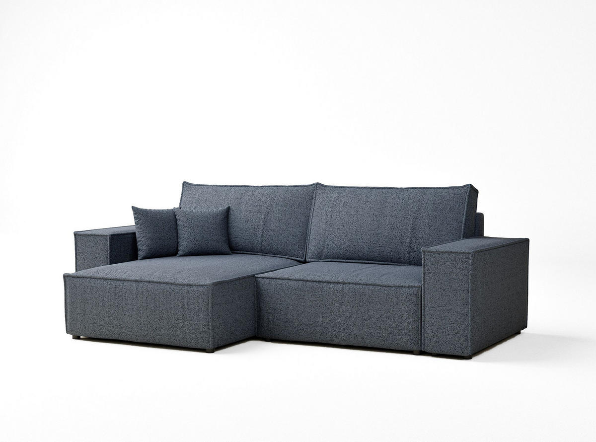 ECKSOFA MIT SCHLAFFUNKTION Zaya Blau Grau Webstoff - Blaugrau/Schwarz, Holz/Holzwerkstoff (255/148cm) - Maison de Reve