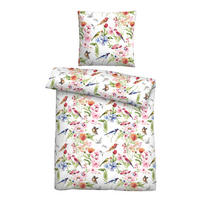 BETTWÄSCHE-GARNITUR Satin Birdie weiss, 135x200 cm + 80x80 cm - Weiß, Textil (135/200cm) - biberna