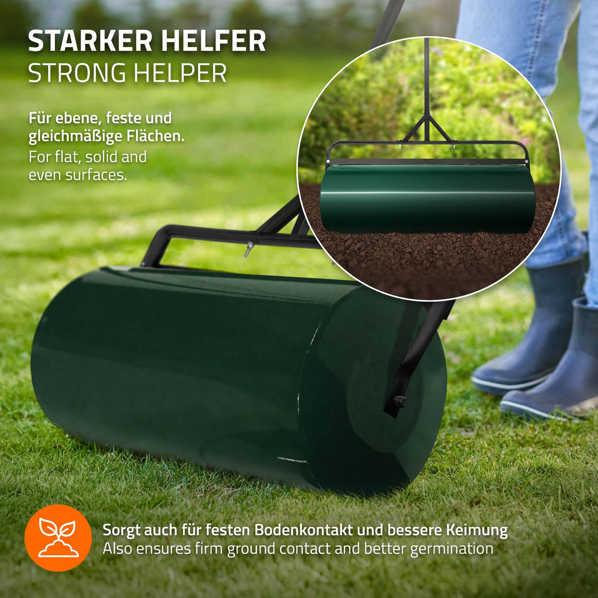 RASENWALZE befüllbar 63 Liter Grün aus Stahl - Grün, Metall (90/135/30cm) - ECD-Germany