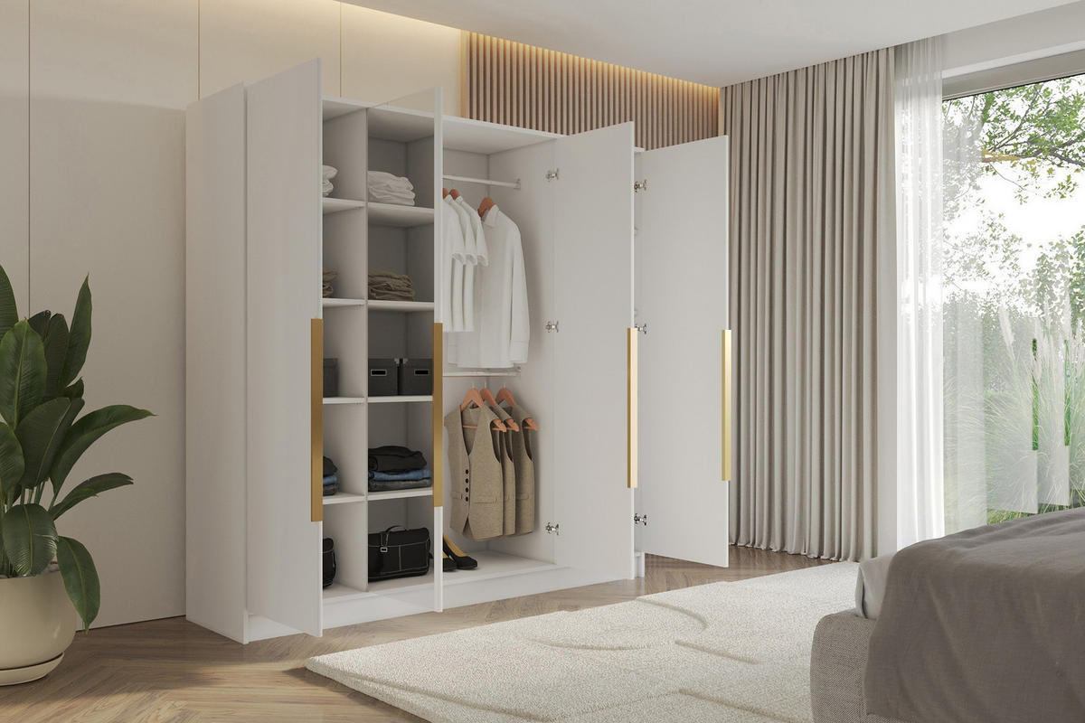 KLEIDERSCHRANK - LUSSO - 200 - Weiß - Schwarz/Weiß, Holzwerkstoff (200/200/51cm) - ALTDECOR