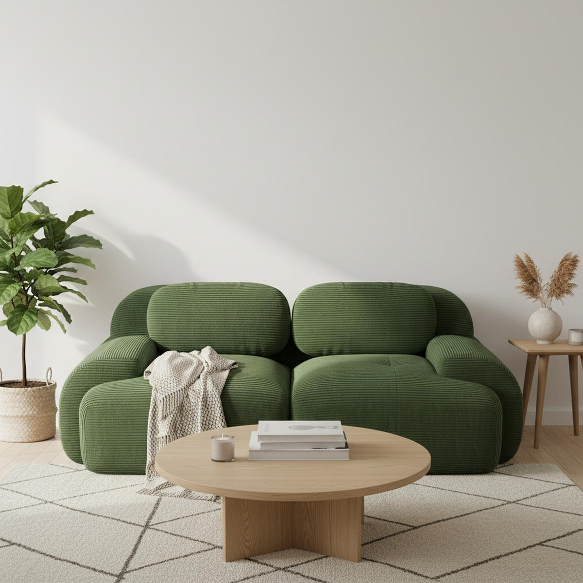 2-SITZER-SOFA in Premium-Cord Montagefrei - Grün, Textil (208/75/103cm) - Urban Meuble