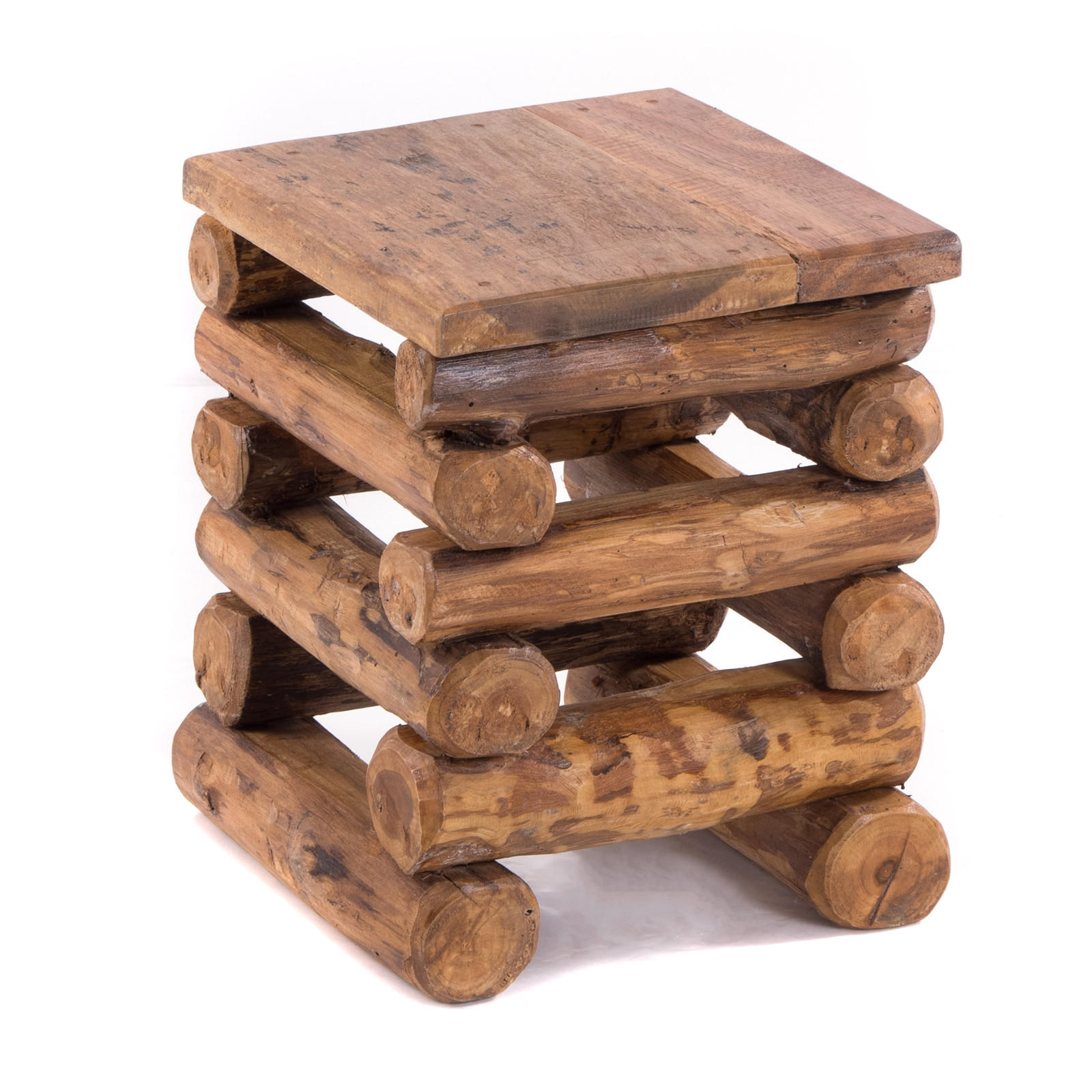HOCKER BLOCK 38 Teak Recyclingholz massiv 08 honigfarben gewachst - Honig, Holz (30/39/30cm) - DESIGN DELIGHTS