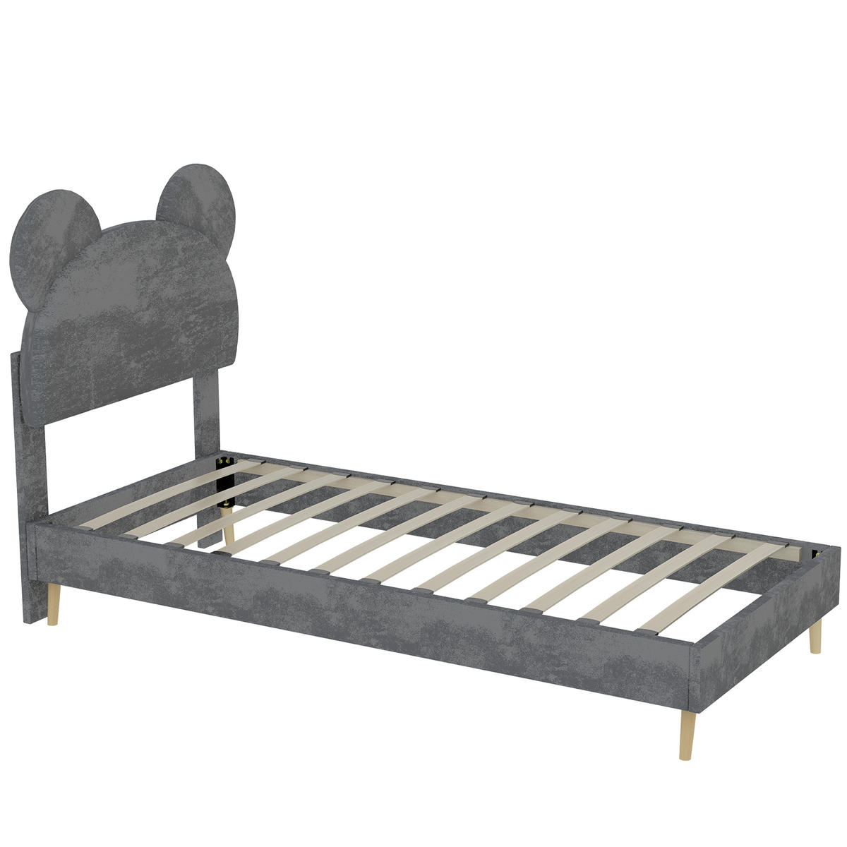 POLSTERBETT 90/200 mit hydraulischem Bettkasten, gepolstertem Cartoon-Kopfteil und MDF-Rahmen in Grau - Grau, Holzwerkstoff/Textil (90/200cm) - EVRYAE