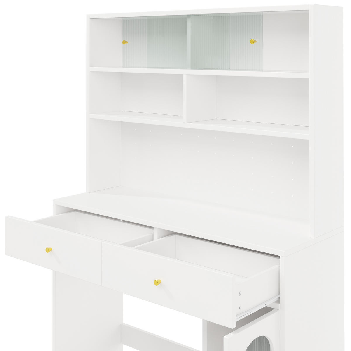 KÜCHENSCHRANK in Weiß Highboard mit 2 Schubladen, Hakenleiste und verstellbarem Einlegeboden , B120/T45/H180cm - Weiß, Holzwerkstoff/Metall (120/180/45cm) - STILVORA