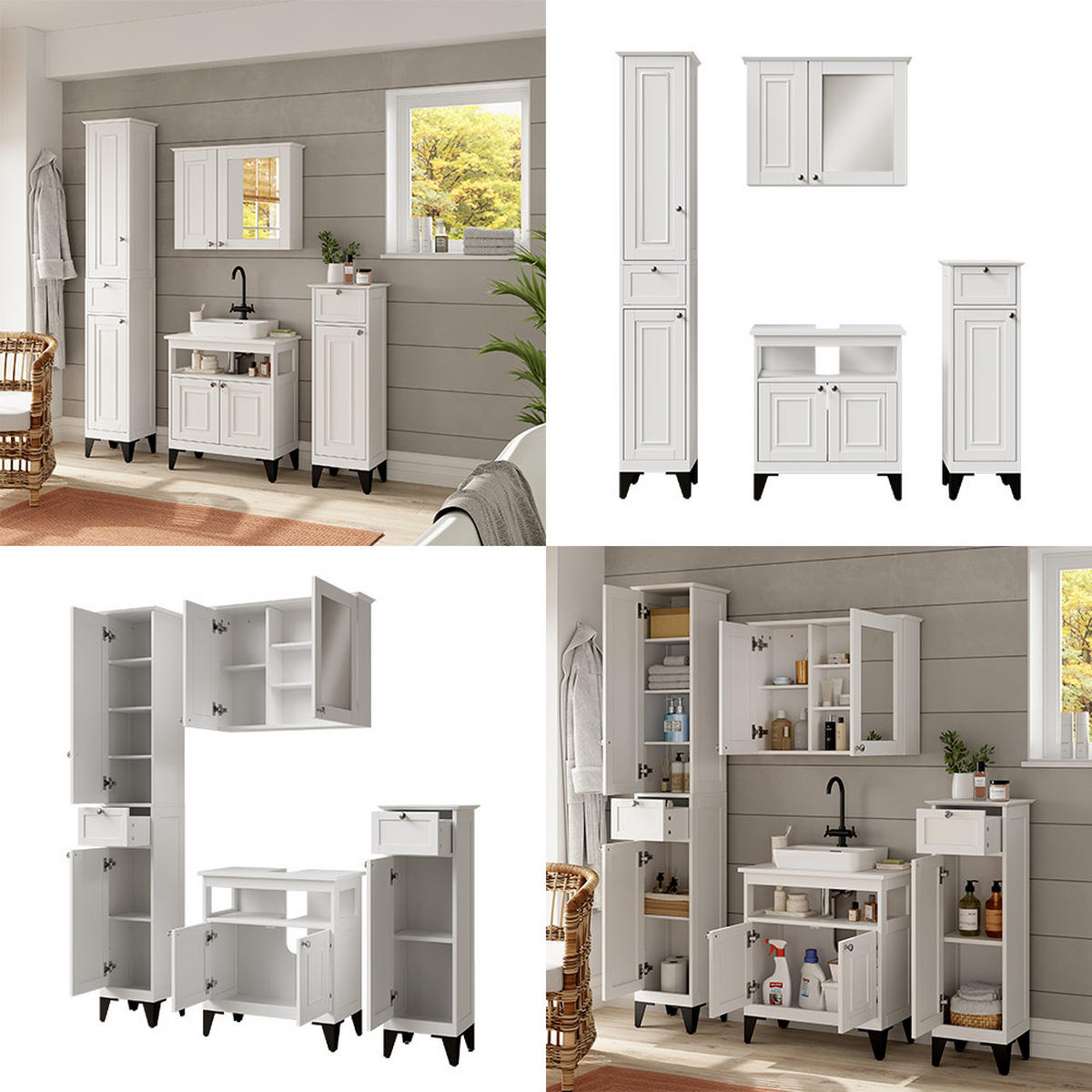 KUPAONSKI SET 4 KOMADA Vanity Bijela 4 dijela - bijela, drvni materijal (60/65/30cm) - Vicco