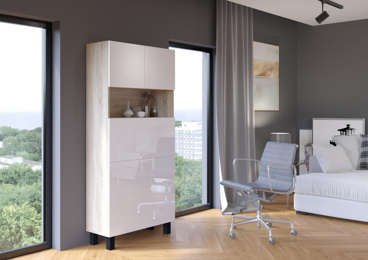 SCHREIBTISCH Sonoma Eiche, Weiß Hochglanz 80/175/92 - Weiß Hochglanz/Sonoma Eiche, Holzwerkstoff (90/50/175cm) - RAUMHIRSCH FURNITURE