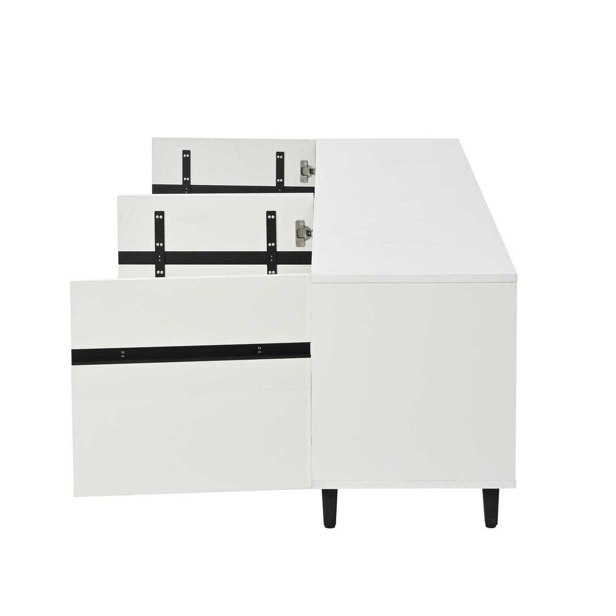 TV-SCHRANK Hochglanz 4 Türen 8 Beine 80 Zoll 180cm Weiß Modern - Weiß, Holzwerkstoff (180/49/40cm) - FLIEKS