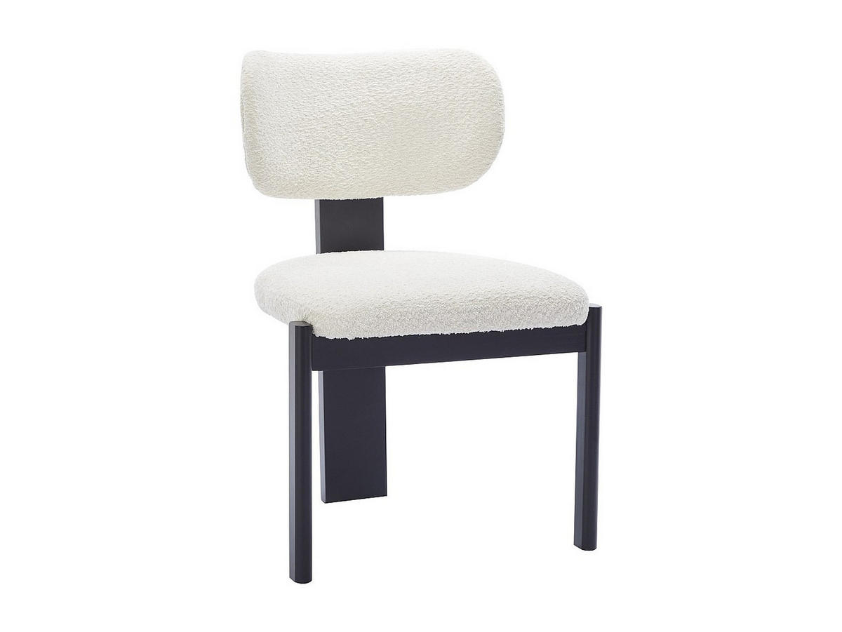 STUHL 6er-Set - Bouclé-Stoff & Kautschukholz - Weiß & Schwarz - WILANA - Schwarz/Weiß, Textil (60/85/56cm) - Vente-Unique