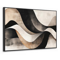 LEINWAND Bilder mit Rahmen - Abstrakt - Wellen - Schwarz - Verwittert - 140x90 - Trüffeleichefarben, Textil (140/90cm) - MuchoWow