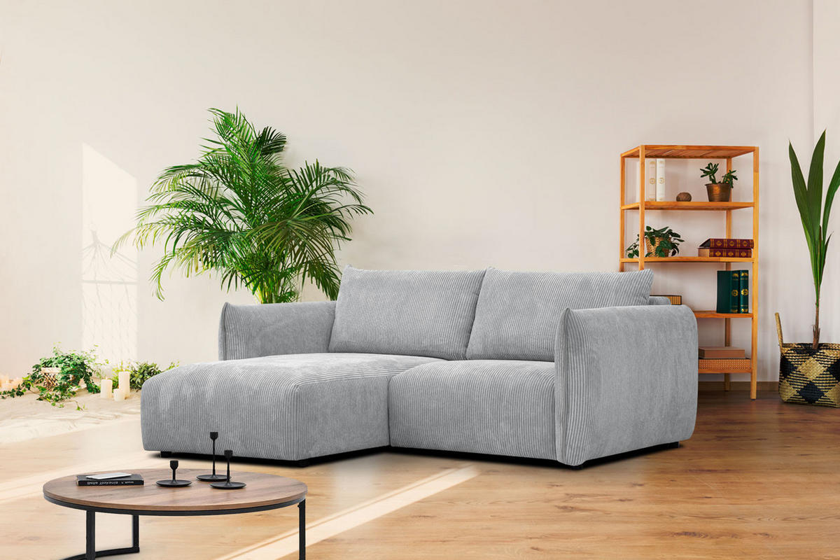 ECKSOFA TAUER 3-Sitzer, hellgrau - Hellgrau/Schwarz, Holzwerkstoff/Kunststoff (173/206cm) - Courtois Laville