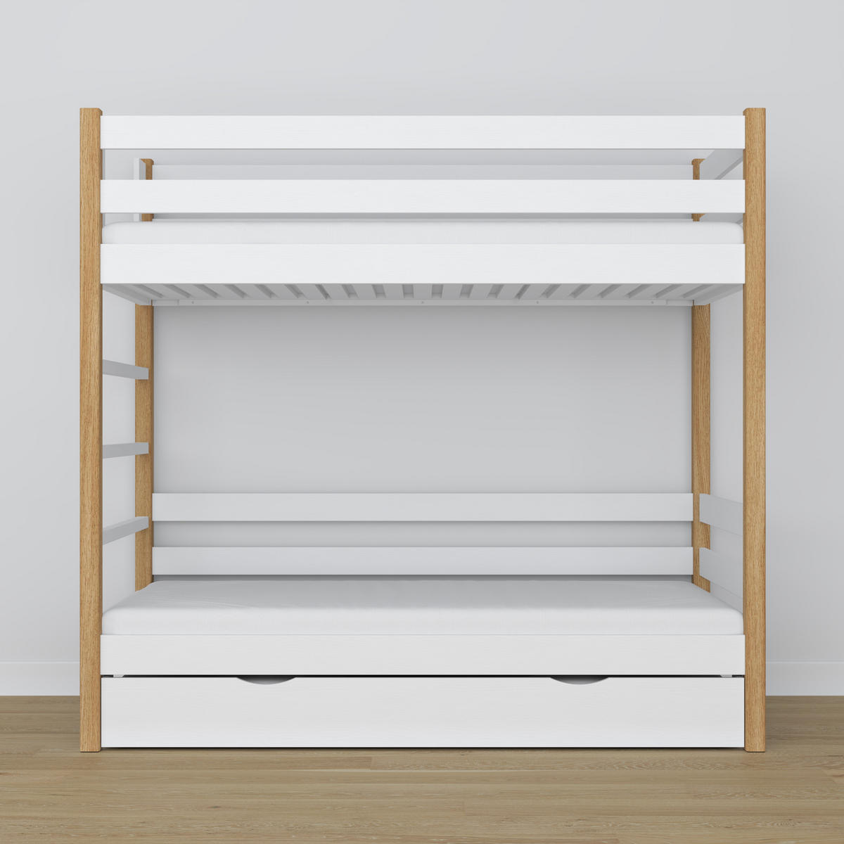 ETAGENBETT N03 mit Matratzenschublade Weiß / Eiche Natur 120/180 - Eiche Artisan/Weiß, Naturmaterialien/Holz (120/180cm) - N-Wood