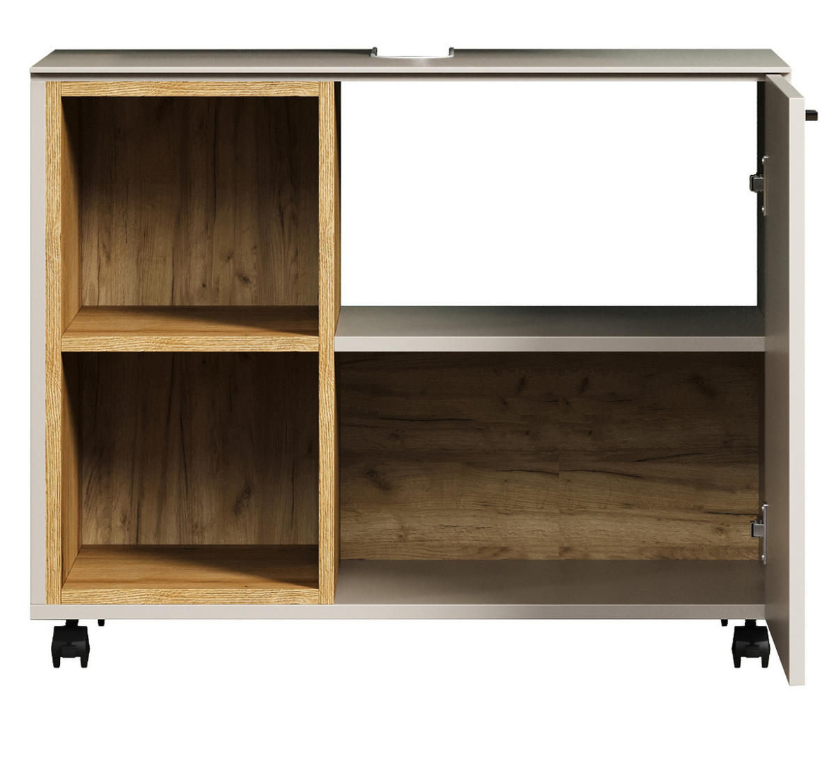 WASCHBECKENUNTERSCHRANK Sand, Evoke Eiche 80 cm, Badschrank auf Rollen, Soft-Close - Sandfarben/Kaschmir, Holzwerkstoff/Metall (80/64/42cm) - Top.Furn