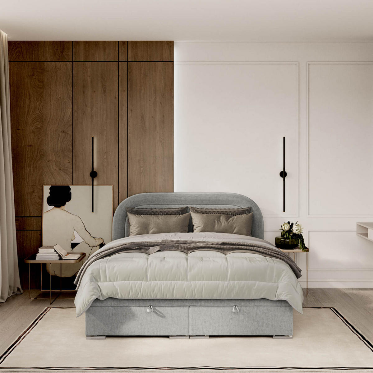 POLSTERBETT Harmony mit Stauraum 140/200 cm Hellgrau im Lotta Stoff - Chromfarben/Hellgrau, Holz/Holzwerkstoff (140/200cm) - AltaBeds