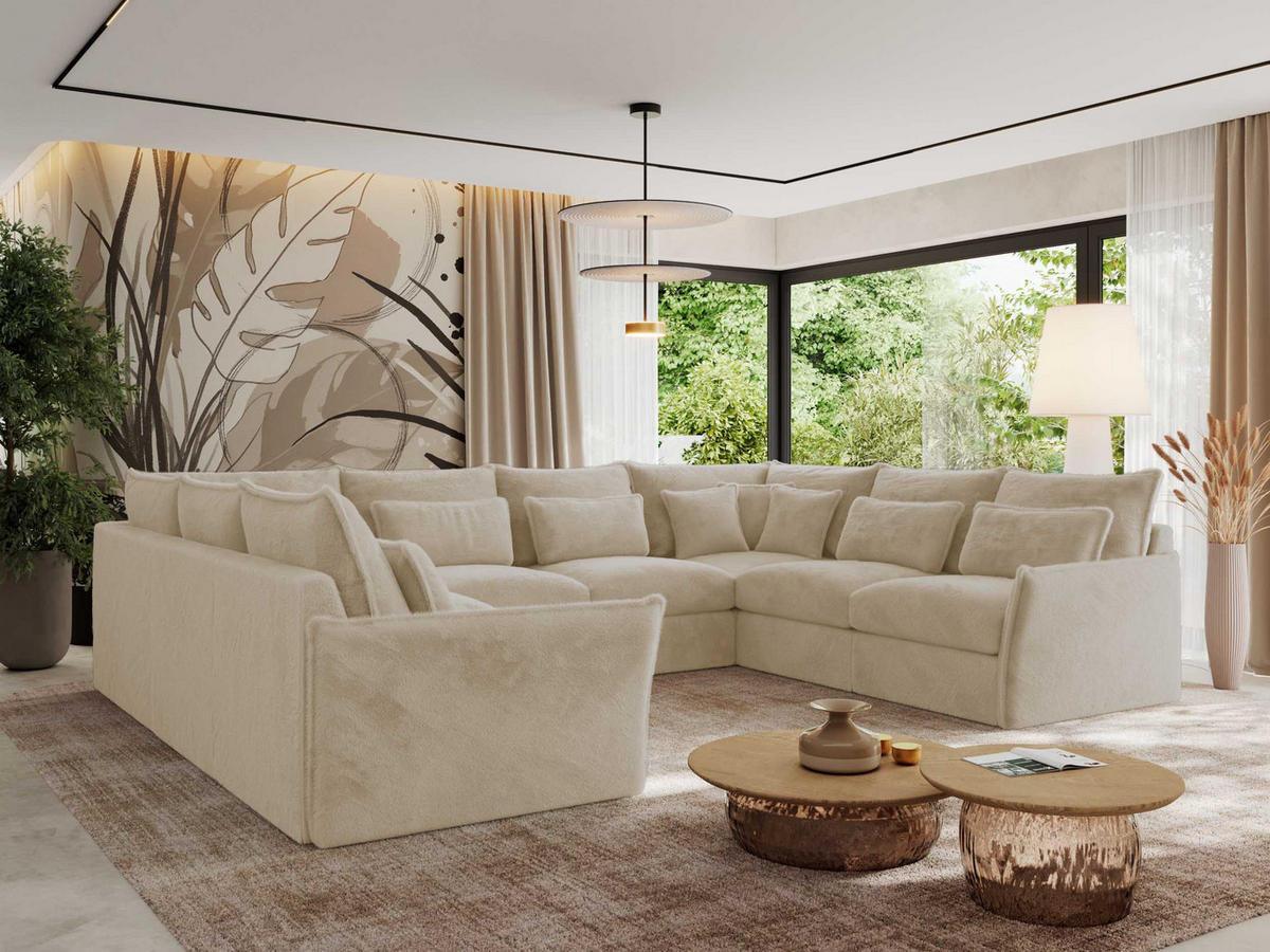 WOHNLANDSCHAFT VERSO U 8M Creme Plüsch - Beige/Creme, Kunststoff/Textil (362/93/270cm) - MKS