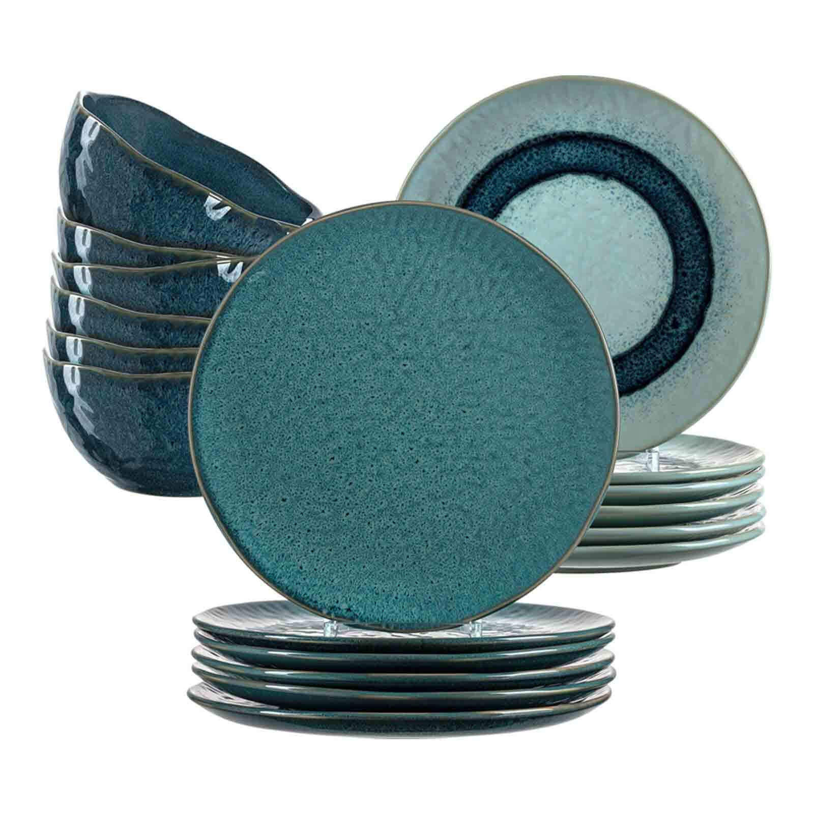 TAFELSERVICE Matera Blau 18er Set - Blau, Keramik (1/1/1cm) - Leonardo Living
