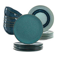 TAFELSERVICE Matera Blau 18er Set - Blau, Keramik (1/1/1cm) - Leonardo Living