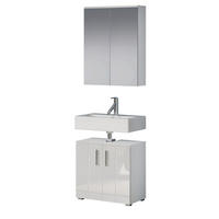 BADMÖBEL-SET weiß Hochglanz 112 x 192 cm 2-teilig, Badezimmer Schränke in modernem Design - Weiß Hochglanz/Silberfarben, Holzwerkstoff/Kunststoff (60/192/32cm) - Top.Furn
