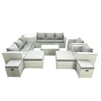 GARTENSET mit 3-SITZER SOFA,COUCHTISCH Polyrattan Hellgrau-Mix 12-Sitzer - Hellgrau/Grau, Glas/Kunststoff - Fimous
