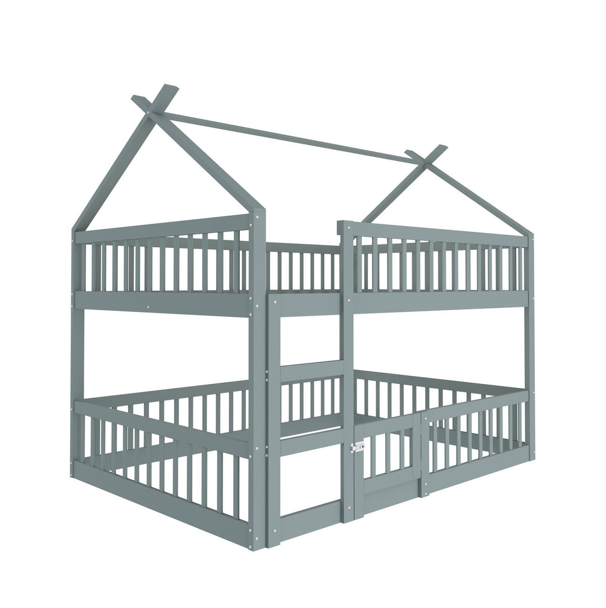 HAUSBETT 140/200 cm aus Massivholz mit Treppe in Grau - Grau, Holz (140/200cm) - BEAOK