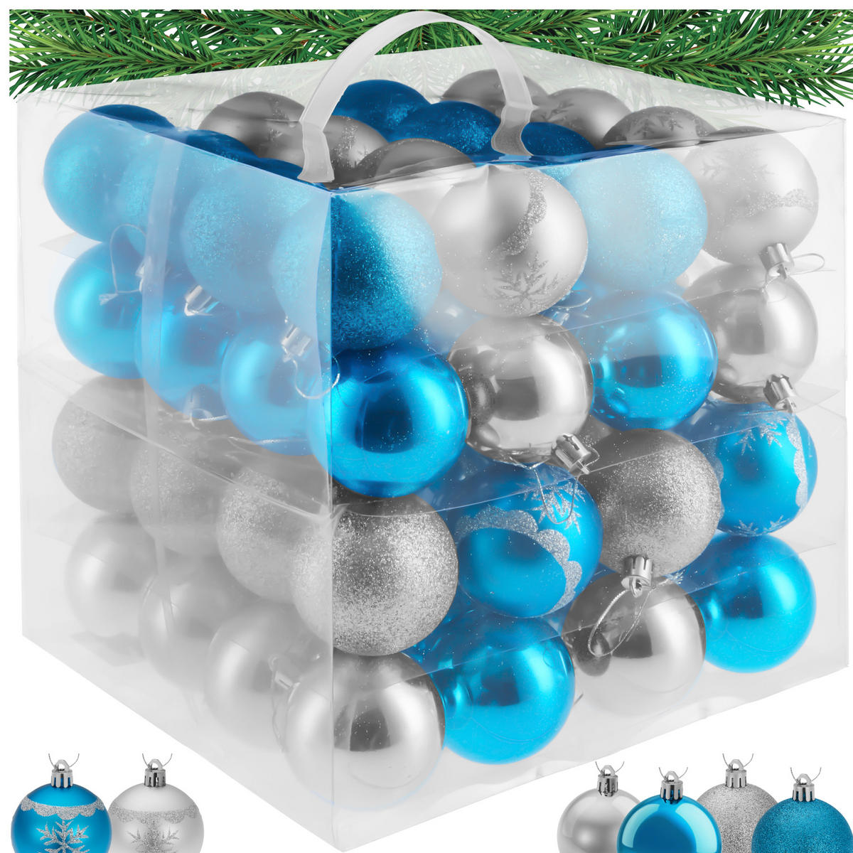 WEIHNACHTSKUGELN ,Durchmesser 6 cm,silber/blau - Blau/Silberfarben, Textil (6/6/6cm) - tectake
