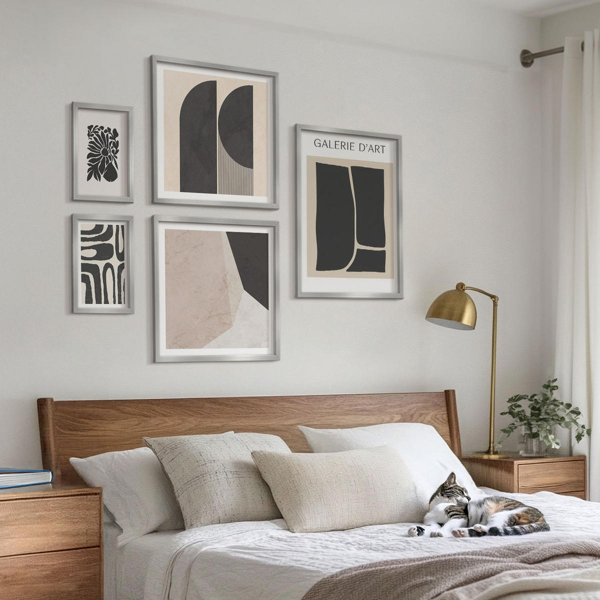WANDBILDER 5er Set - 50x50 cm & 20x30 cm & 40x60 cm Silberner Rahmen - Abstrakte minimalistische Poster - Silberfarben, Kunststoff (40/60cm) - ArtPrintCave