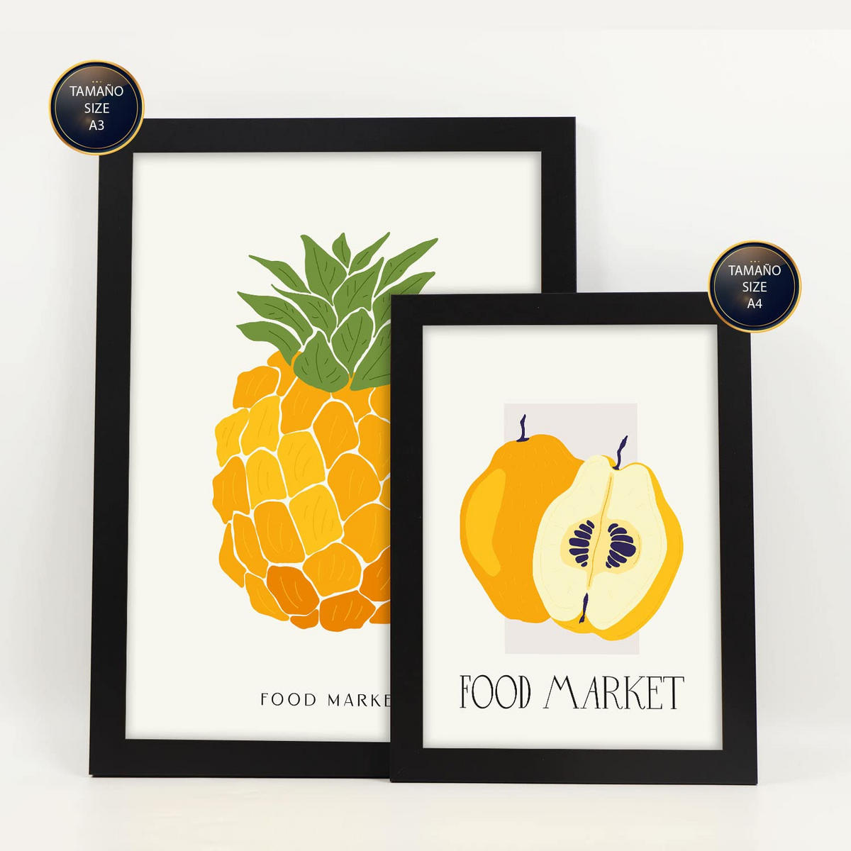 POSTER Set Mit 6 Tropische Früchte Größe A3 & A4 Schwarzer Rahmen - Schwarz, Papier (29.7/1cm) - Nacnic