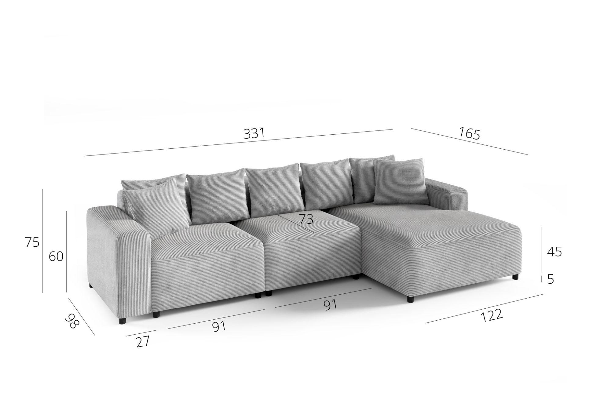 Thumbnail - Fun Möbel Ecksofa, Mokka, Textil, Ottomane rechts, 331x165 cm, Wohnzimmer, Sofas & Couches, Wohnlandschaften, Ecksofas
