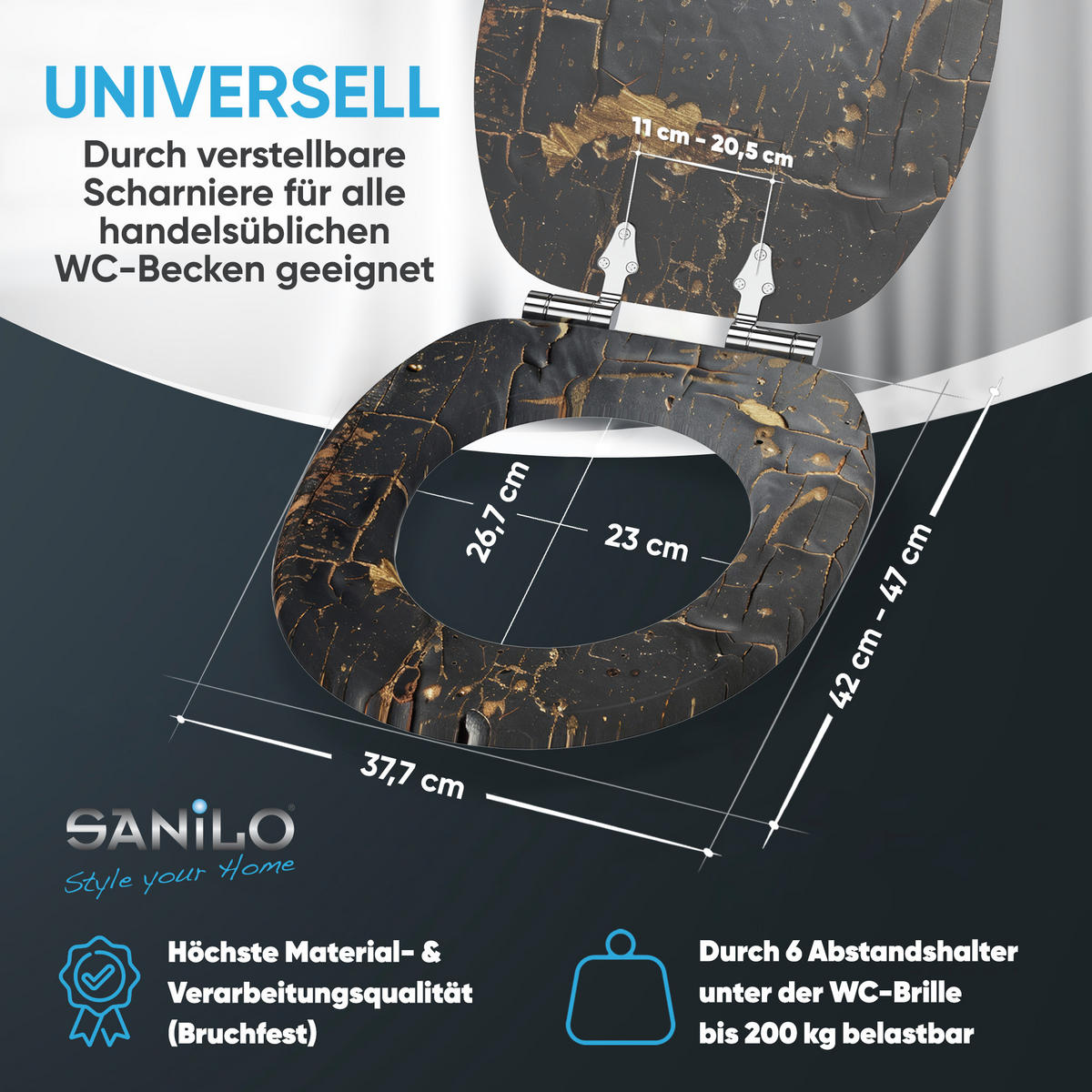 WC Sitz mit Absenkautomatik Shield - Schwarz, Holzwerkstoff (38/6/47cm) - Sanilo