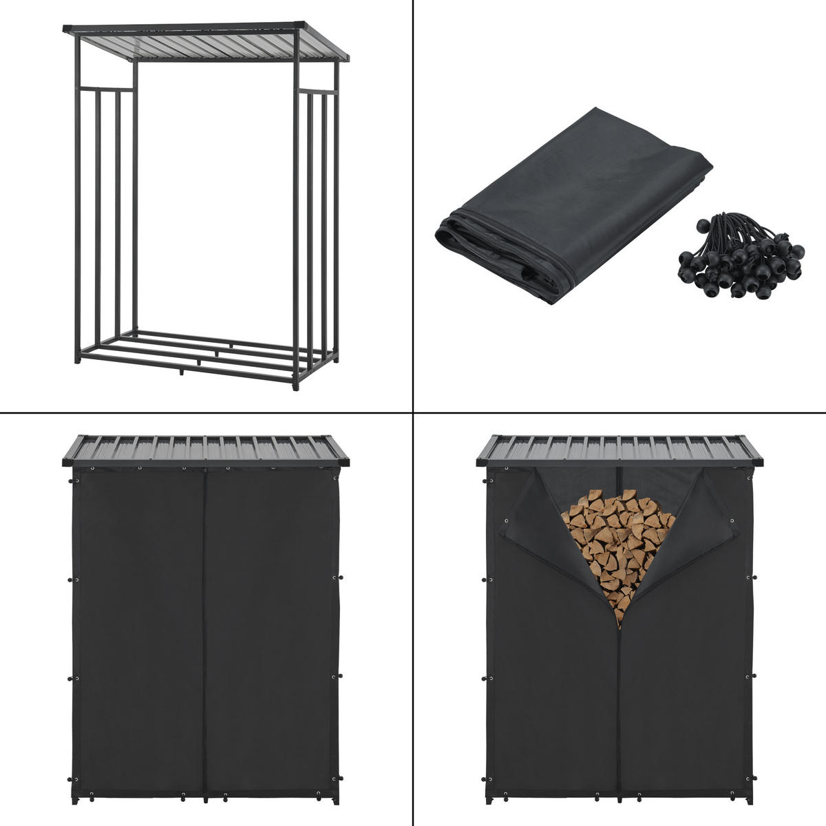 BRENNHOLZREGAL Yakutat - Schwarz, Textil/Metall (130/185/70cm) - casa.pro