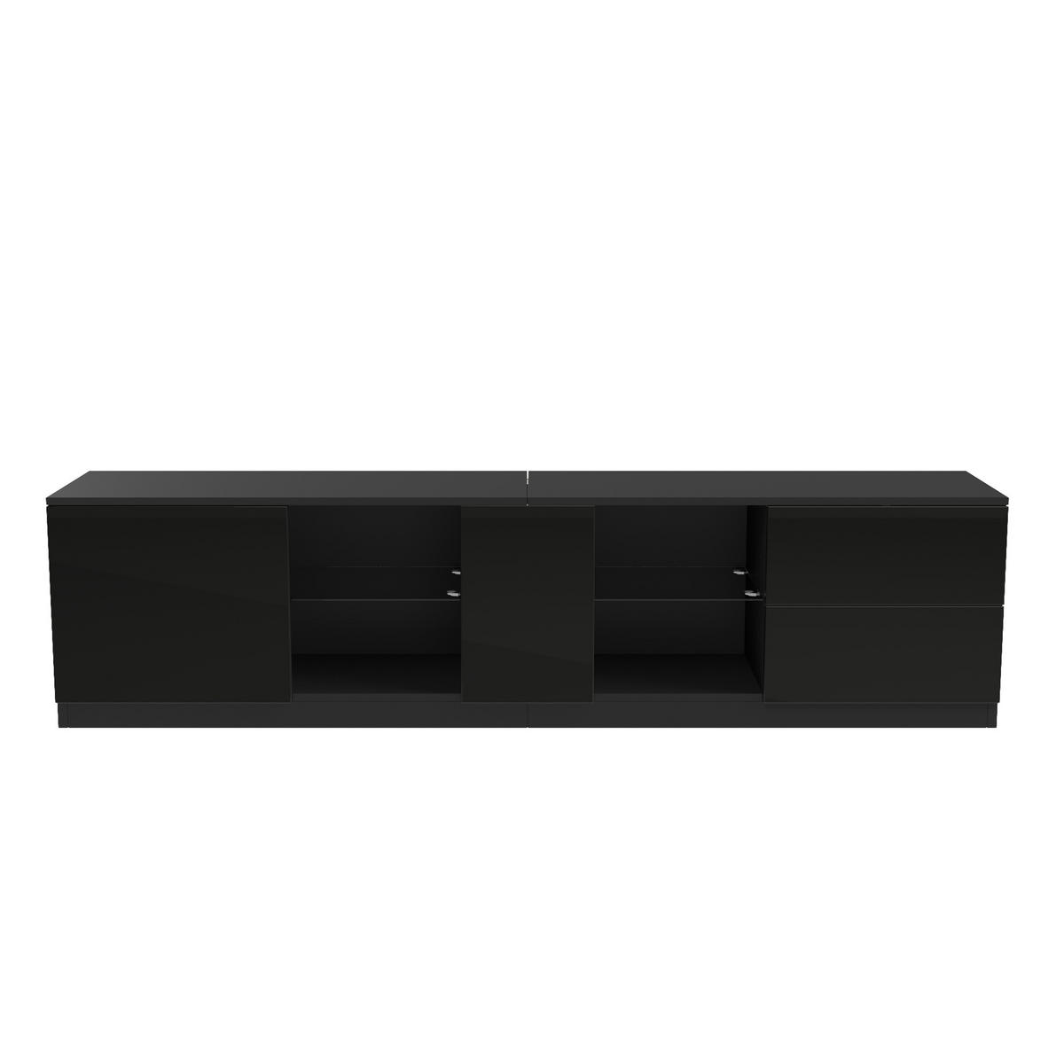 TV-LOWBOARD 160/40/52 cm mit 2 Schubladen, LED-Beleuchtung und Glasboden - Schwarz, Holzwerkstoff (160/52/40cm) - BEAOK