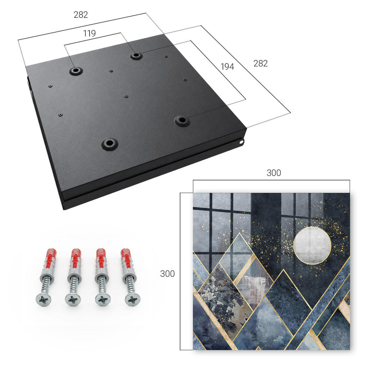 SCHLÜSSELBOX Schwarz 30x30 cm- Türöffnung nach rechts - Himmelsgeometrie - Dunkelblau, Metall (30/30/5cm) - TULUP