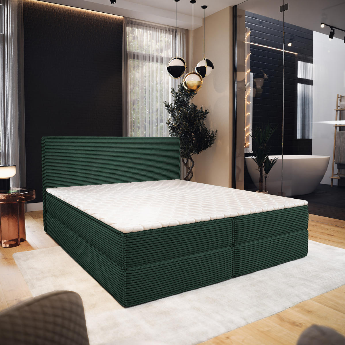 BOXBETT PELLIO 180x200 cm mit Matratze und Topper - Grün - Grün, Holz (180/200cm) - MASSENO