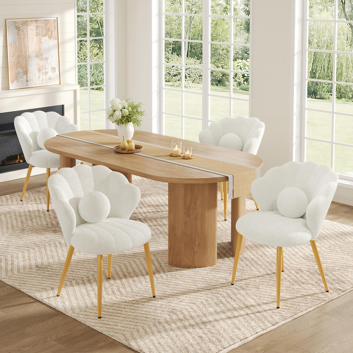 STUHL-SET 4 Stück Muschel-Design, DE-42124, Weiß - Weiß, Holzwerkstoff (62.5/83/60cm) - ComfortXL