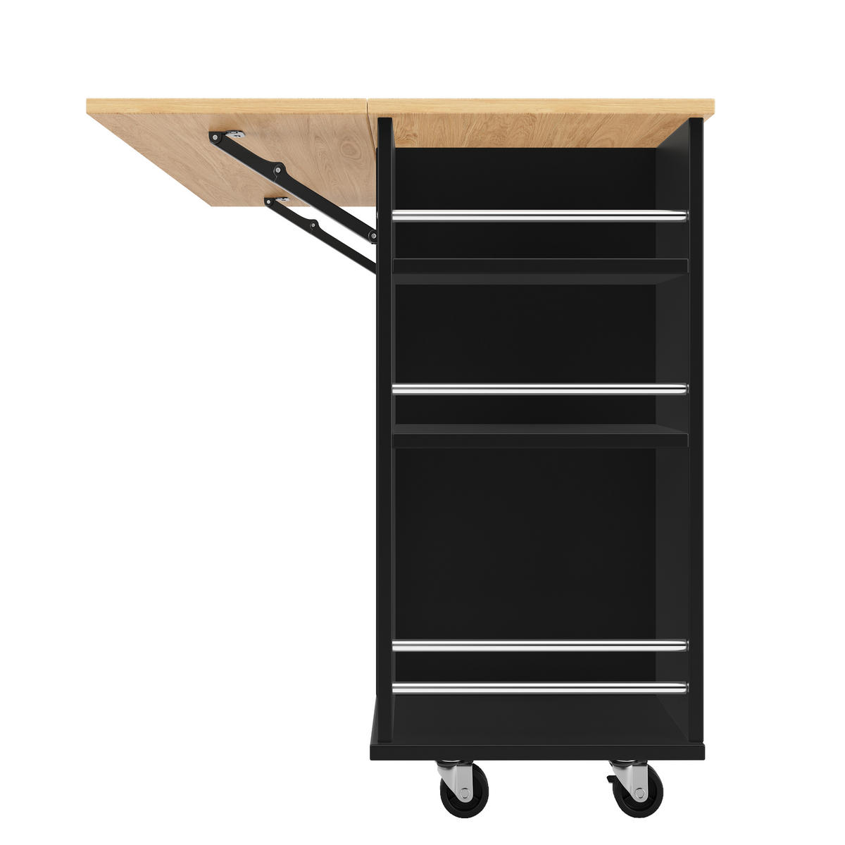 KÜCHENWAGEN 120x76x91.5cm Schwarz mit Weinglasregal, Snackregal & Rollen - Schwarz, Holzwerkstoff (120/91.5/76cm) - Modfu