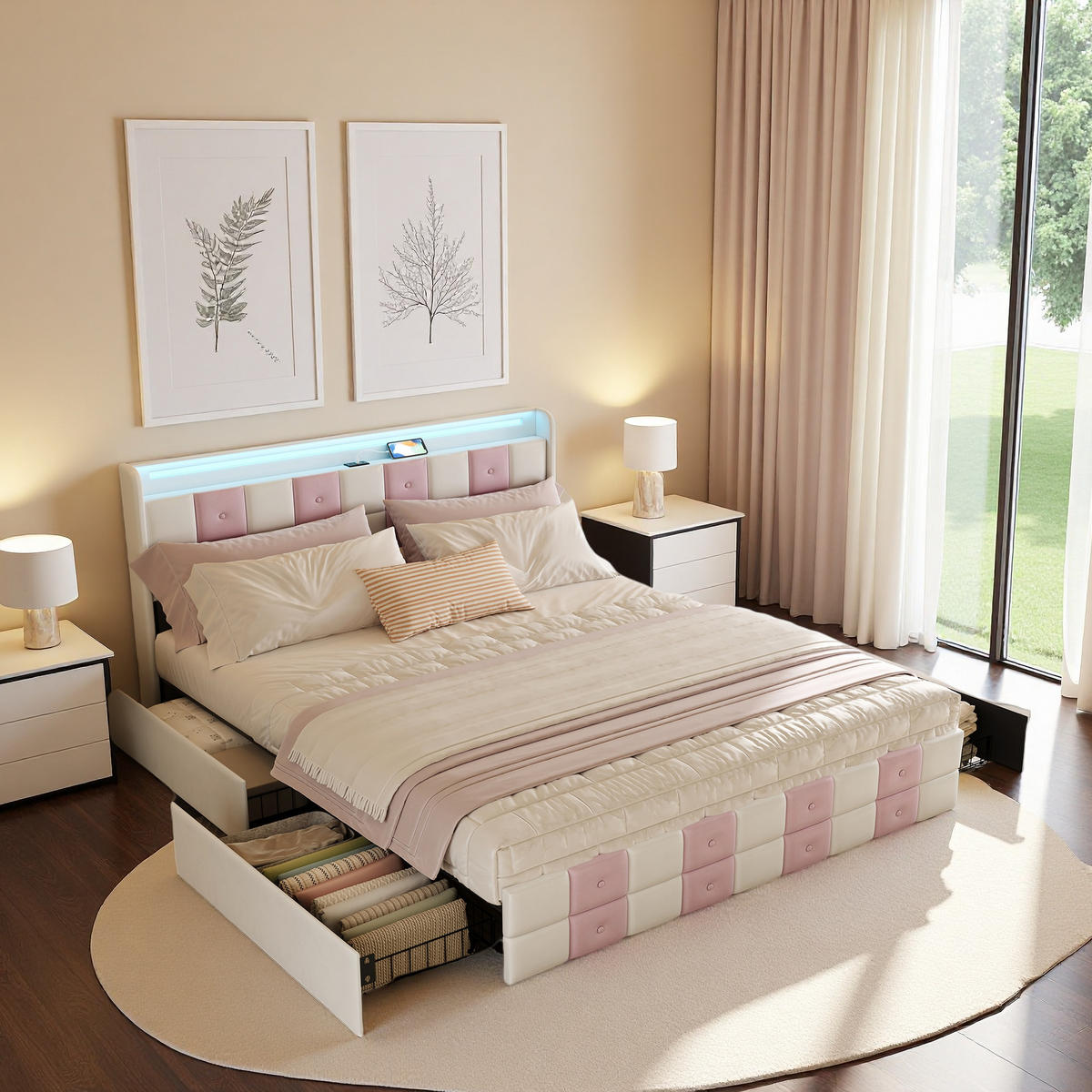 POLSTERBETT 160x200 cm LED USB Stauraum Lattenrost weiß - Weiß, Holz (160/200cm) - LEBENLANG