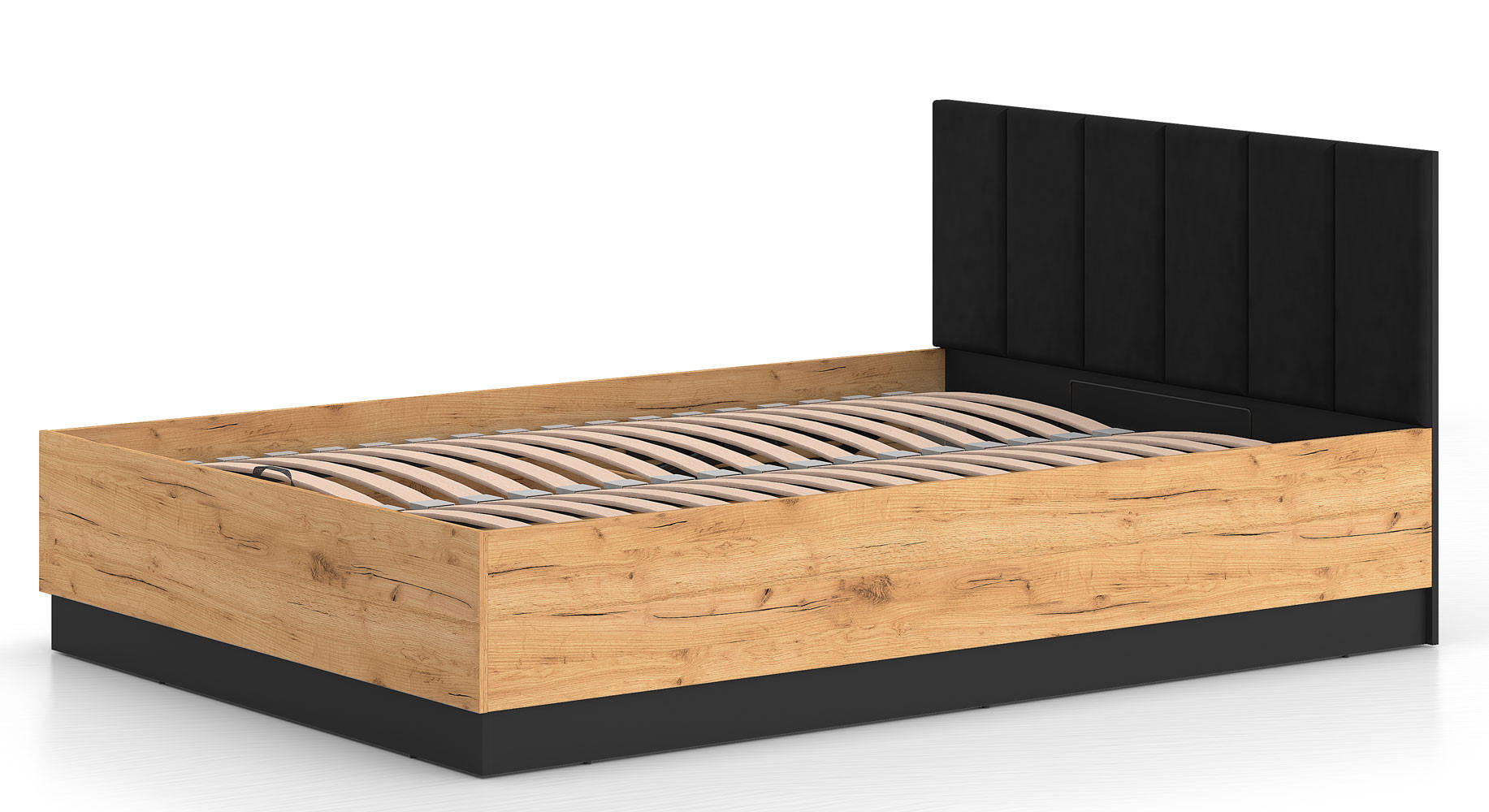 DOPPELBETT Urso Gold Craft Eiche / Schwarz 145 / 208 / 90 cm - Schwarz/Braun, Holz/Metall (140/200cm) - Feldmann-Wohnen