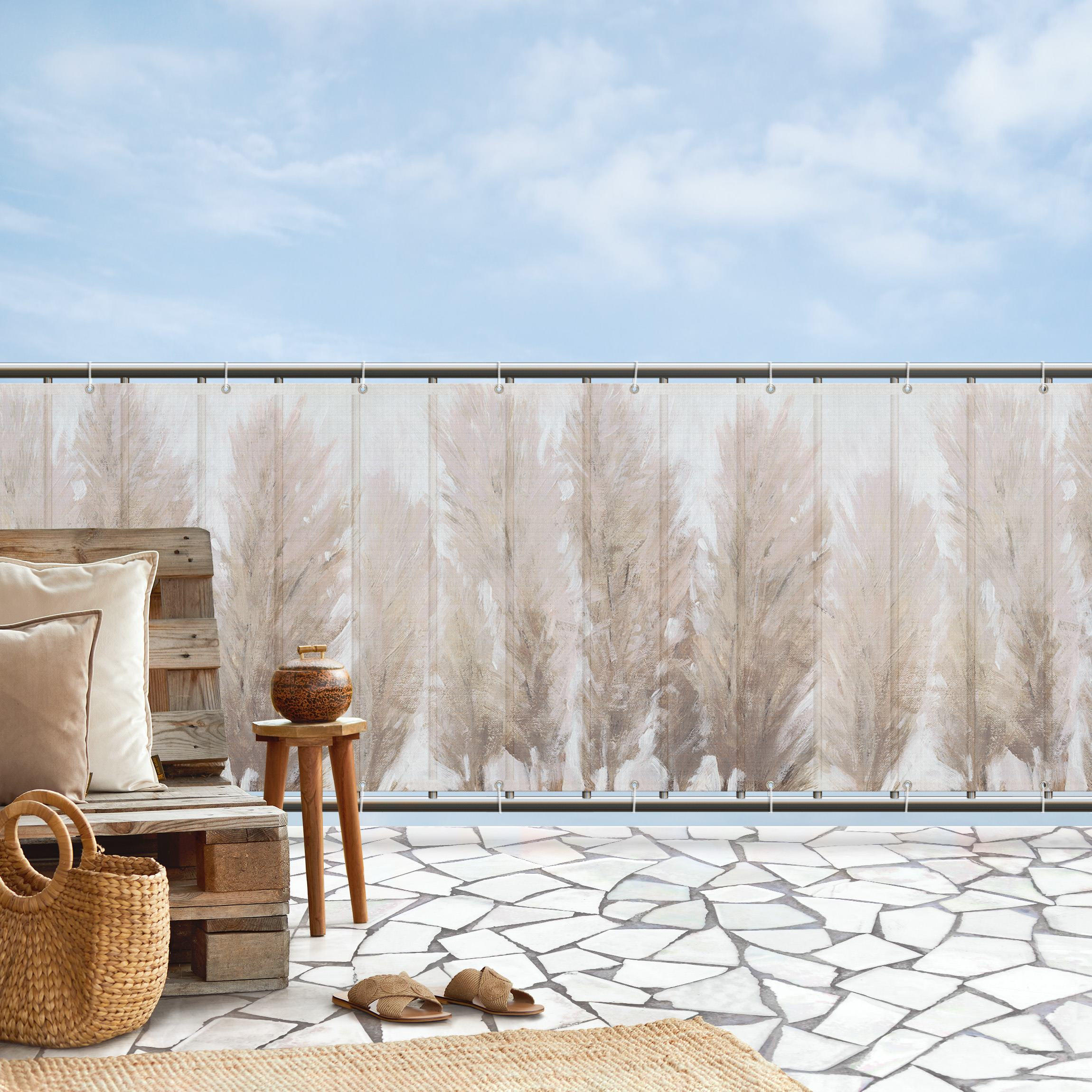 Thumbnail - Bilderwelten Balkon, Beige, Kunststoff, Baum/Pflanze/Natur, Rechteckig, 400x100 cm, Sonnen- & Sichtschutz, Sichtschutz G...