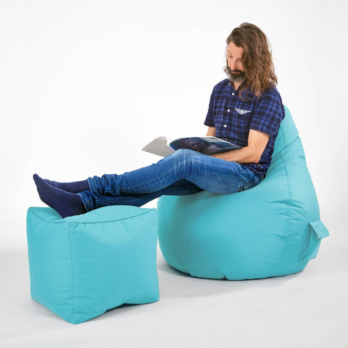SITZSACK-HOCKER Pouf "Cube" 40x40x40cm - Türkis, Textil (40/40/40cm) - Green Bean