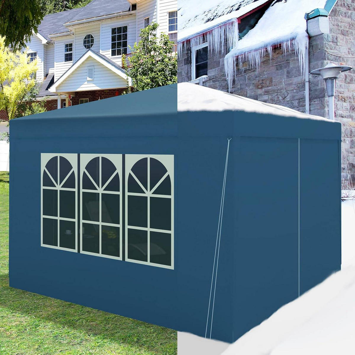 PAVILLON Pop-Up wasserdichter Faltpavillon, aus Oxford Metallrahmen 3 x 3 m - Blau, Metall (300/300/260cm) - Woltu